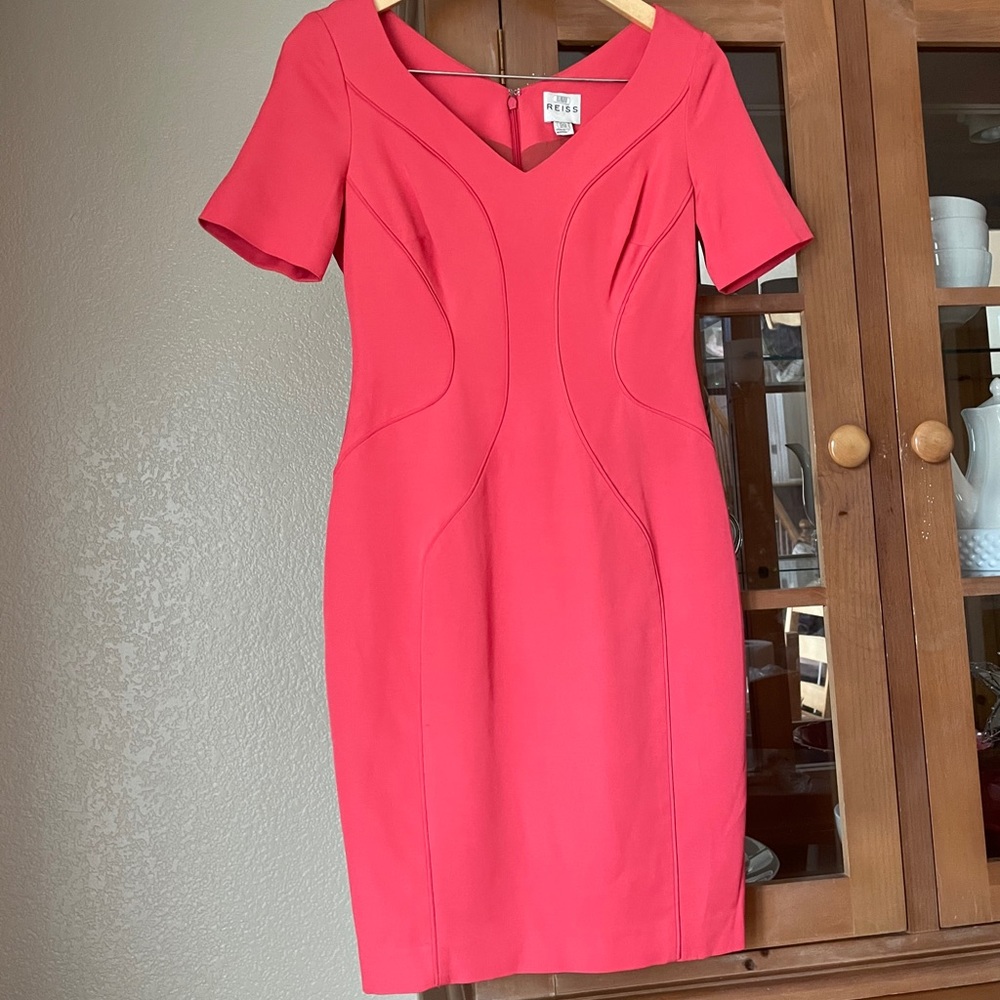 Reiss Coral Pink Fitted Dress Size 6